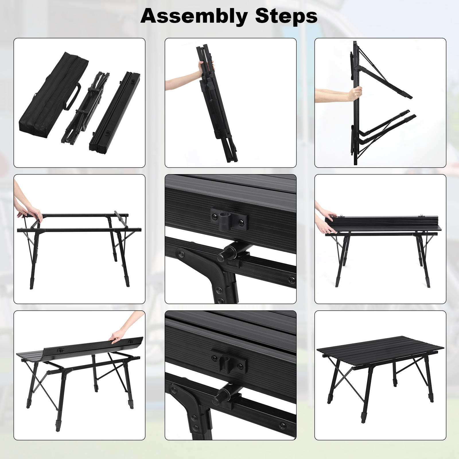 1 Outvita 6ft Portable Folding Camping Table Outdoor Waterproof Adjustable Height Table Aluminum Lightweight Suitcase